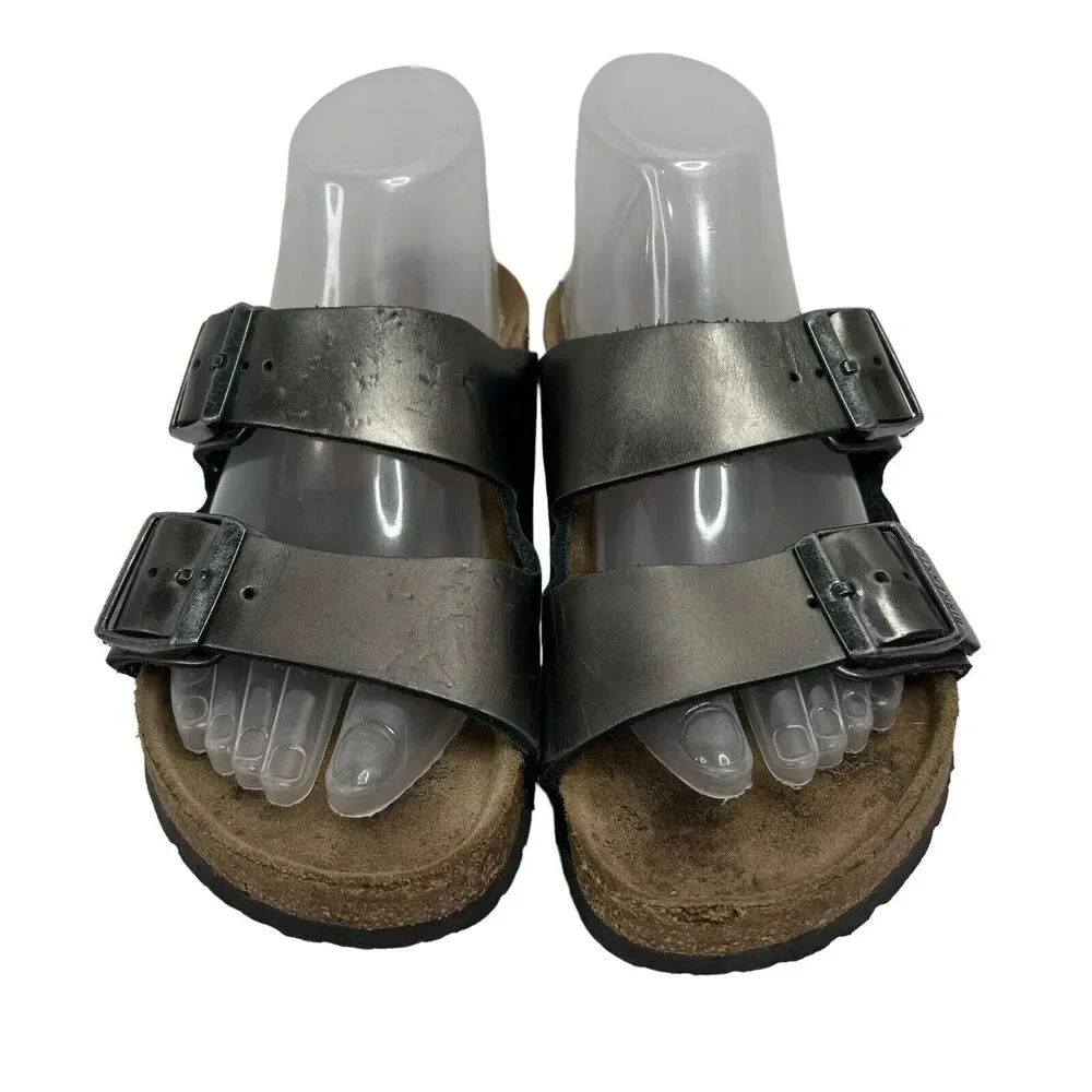 Birkenstock Women’s Size 37 US 6 6.5‎ Leather Sandals Anthracite Metallic Pewter